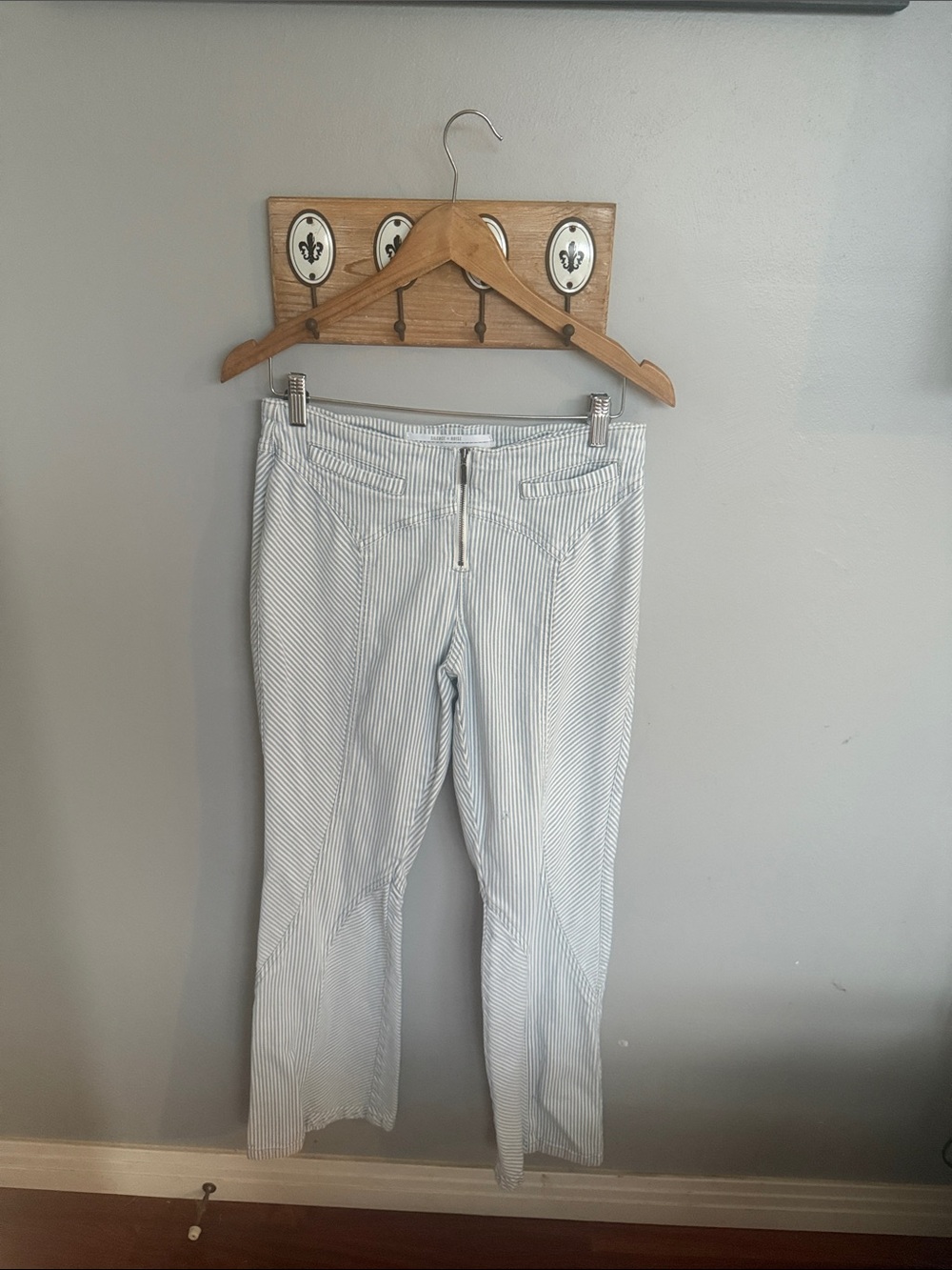silence + noise White and Light Blue Striped Flare Jeans